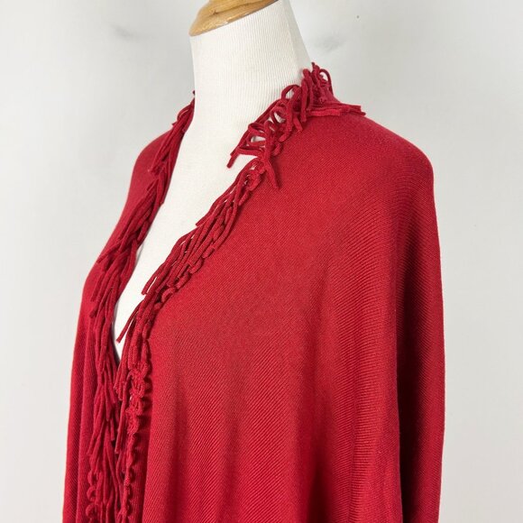 Coldwater Creek Red Fringe Sweater Cape Shawl Poncho Wrap One Size Women's - Picture 2 of 5